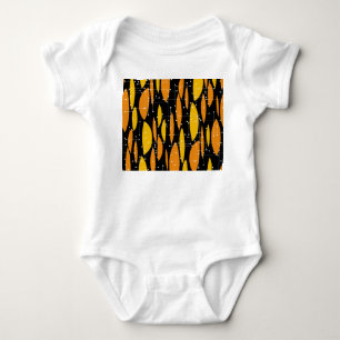 Atomic style, black orange geometric pattern. baby bodysuit