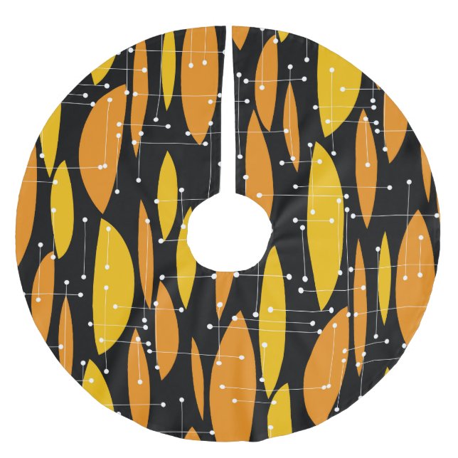 Atomic style, black orange geometric pattern. brushed polyester tree skirt (Front)