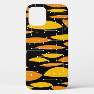 Atomic style, black orange geometric pattern. iPhone 12 case