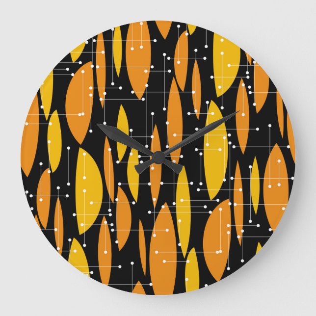 Atomic style, black orange geometric pattern. large clock (Front)