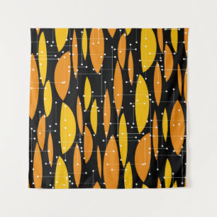Atomic style, black orange geometric pattern. tapestry