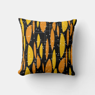 Atomic style, black orange geometric pattern. throw pillow