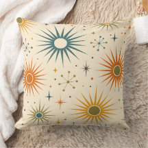 Atomic Sunburst Mid-Century Modern Throw Pillow