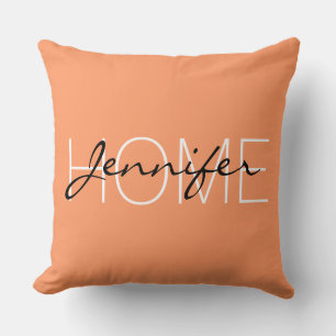 Atomic tangerine colour home monogram throw pillow