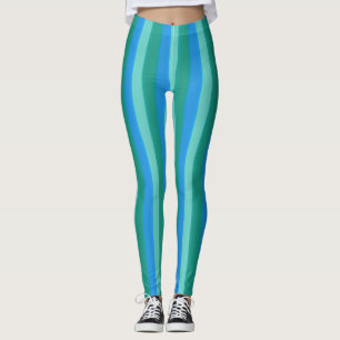 Atomic Teal and Turquoise Stripes Leggings