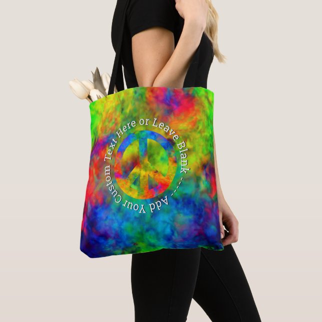 [Atomic Tie-Dye] Peace Symbol Custom Text Tote Bag (Close Up)