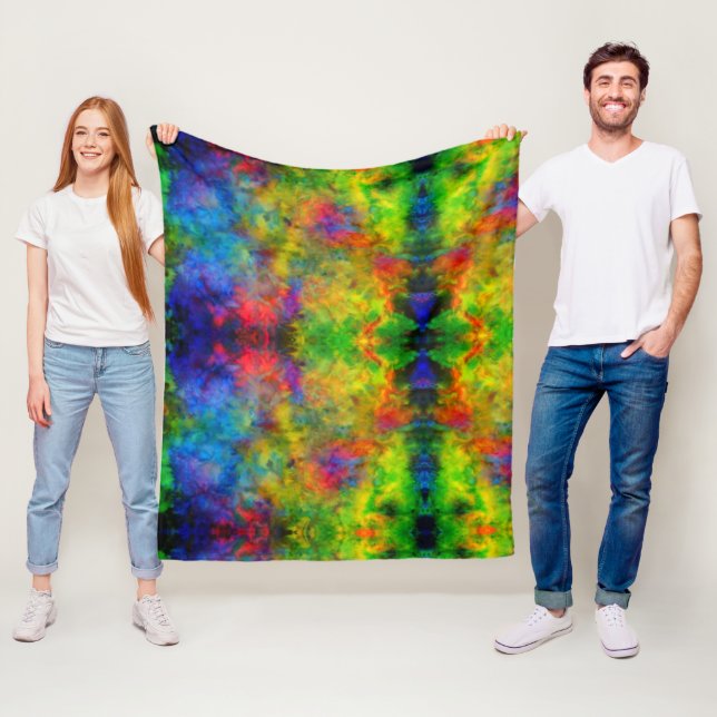 [Atomic Tie-Dye]  Psychedelic Rainbow Colours Fleece Blanket (In Situ)