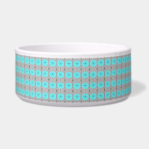 Atomic Turquoise Dots Ceramic Pet Bowl