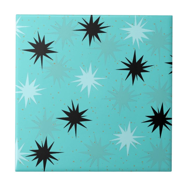 Atomic Turquoise Starburst Ceramic Tile (Front)