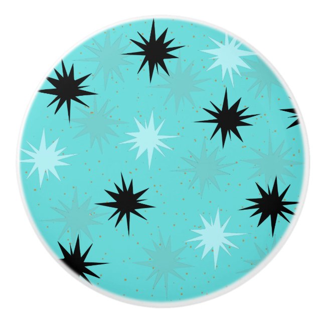 Atomic Turquoise Starbursts Ceramic Knob (Front)