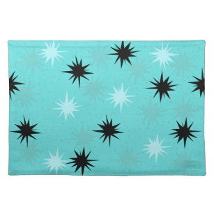 Atomic Turquoise Starbursts Cloth Placemat
