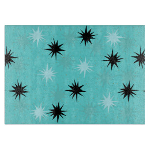 Atomic Turquoise Starbursts Glass Cutting Board