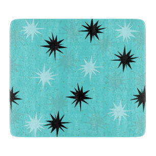 Atomic Turquoise Starbursts Glass Cutting Board