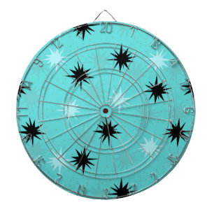 Atomic Turquoise Starbursts Metal Dart Board