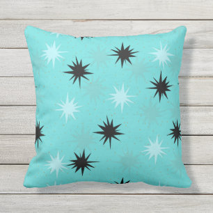Atomic Turquoise Starbursts Outdoor Pillow