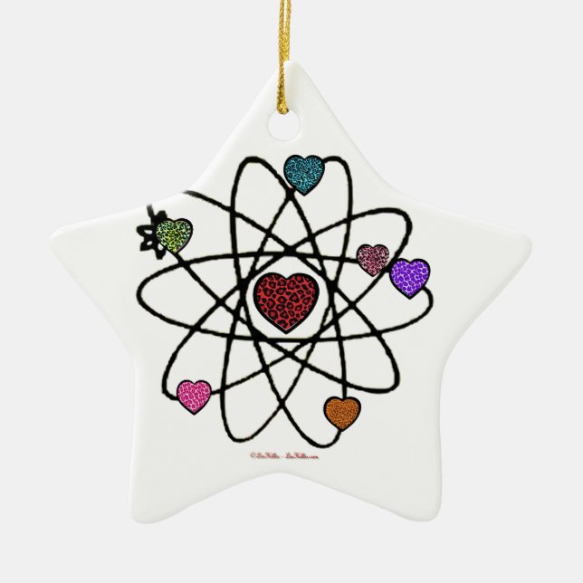 Atomic Valentine Leopard Print Hearts Ceramic Ornament (Front)