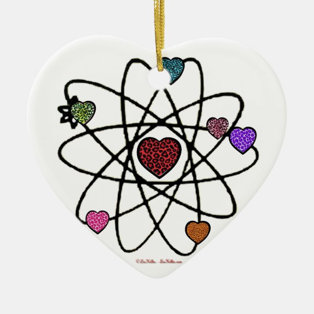 Atomic Valentine Leopard Print Hearts Ceramic Ornament (Front)