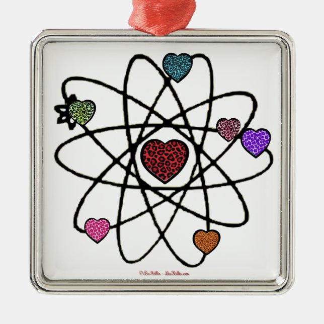 Atomic Valentine Leopard Print Hearts Metal Ornament (Front)