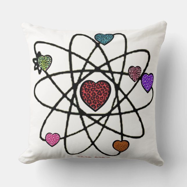 Atomic Valentine Leopard Print Hearts Throw Pillow (Front)