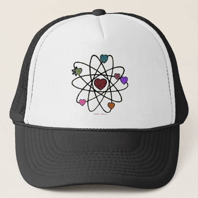 Atomic Valentine Leopard Print Hearts Trucker Hat (Front)