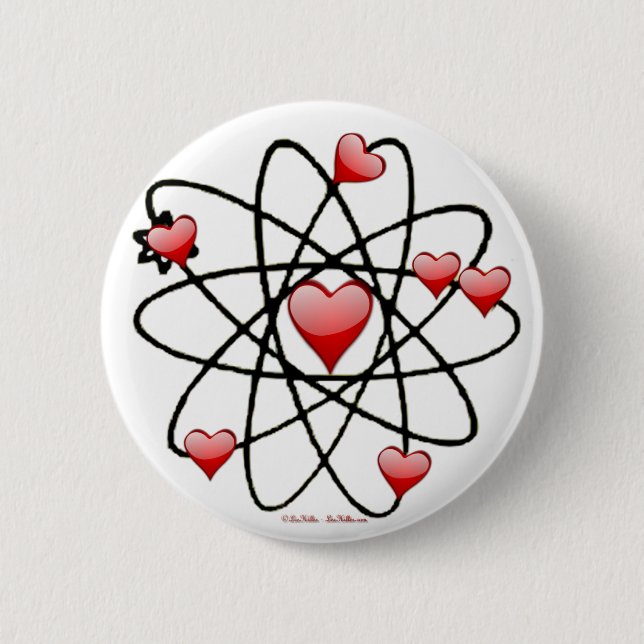 Atomic Valentine Red Hearts 2 Inch Round Button (Front)