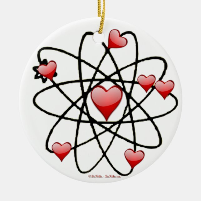 Atomic Valentine Red Hearts Ceramic Ornament (Front)