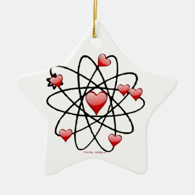 Atomic Valentine Red Hearts Ceramic Ornament (Front)