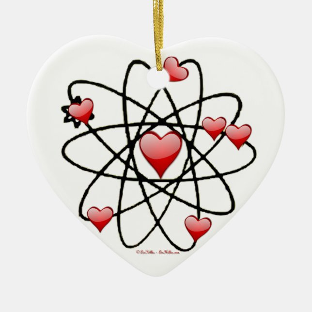 Atomic Valentine Red Hearts Ceramic Ornament (Front)