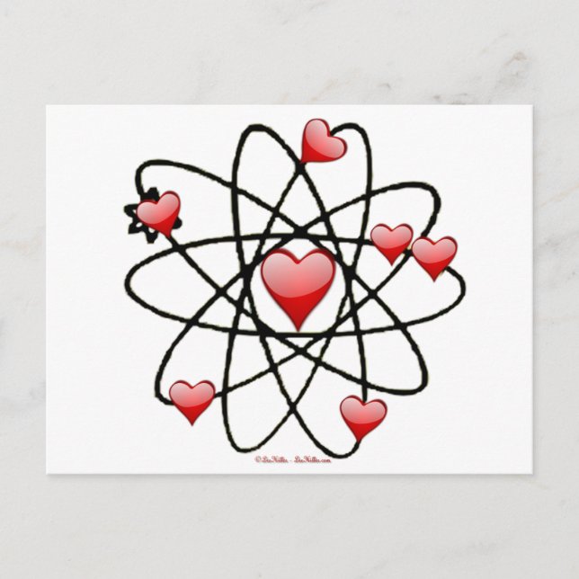 Atomic Valentine Red Hearts Holiday Postcard (Front)