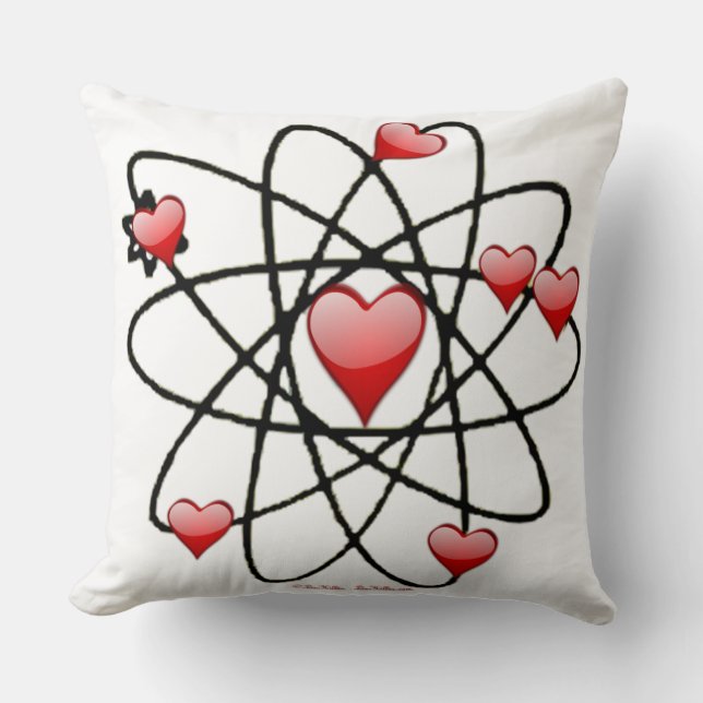 Atomic Valentine Red Hearts Throw Pillow (Front)