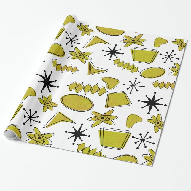 Atomic Yellow and Black Large Scale Wrapping Paper (Unrolled)