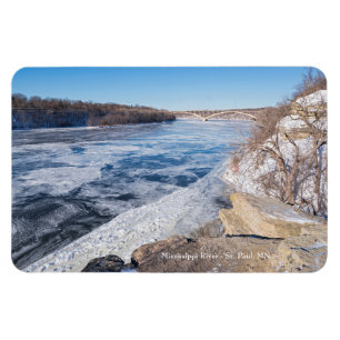 Atop cliff overlooking frozen mississippi river magnet