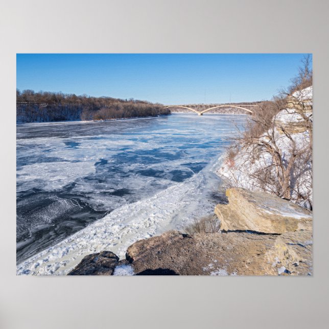 Atop cliff overlooking frozen mississippi river poster (Front)
