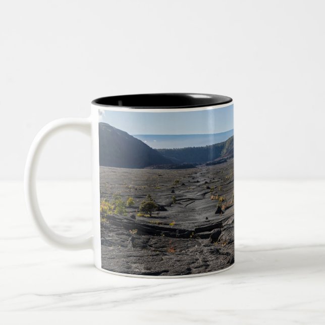 atop dry lava bed of kilauea iki crater Two-Tone coffee mug (Left)