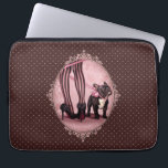 Attached to my French Bouledogue Laptop Sleeve<br><div class="desc">French Bouledogue on a leash and young woman in needle heels. Illustration vintage style thumbnail with a pink-dotted background,  by artist Maryline Cazenave.</div>