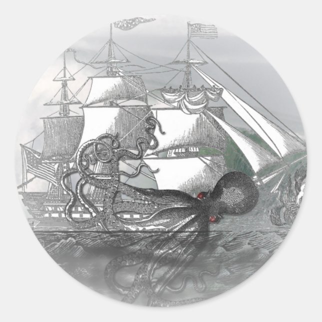 Attack by Giant Octopus Classic Round Sticker (Front)