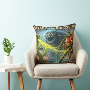 Attack of the Colossus retro monster movie throw c Pillow