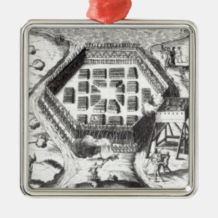 Attack on an Iroquois village Metal Ornament