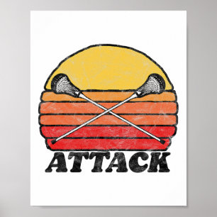 Attack Vintage X Crossed Lacrosse Sticks 80s Sunse Poster