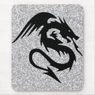 Attacking Dragon Silhouette on Silver Mouse Pad