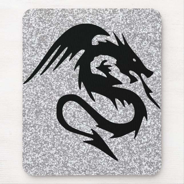 Attacking Dragon Silhouette on Silver Mouse Pad (Front)