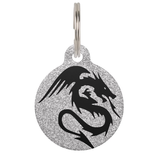 Attacking Dragon Silhouette on Silver Pet Tag (Front)