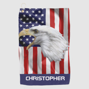 Attacking Eagle, The American Flag, Patriotic Golf Towel