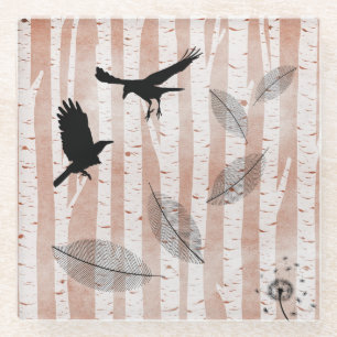 Attempted Murder of Crows in White Birch Forest Glass Coaster
