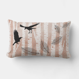 Attempted Murder of Crows in White Birch Forest Lumbar Pillow