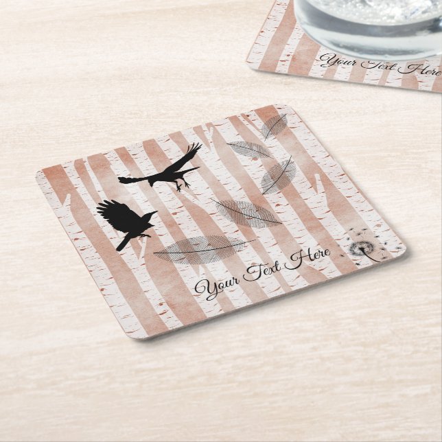 Attempted Murder of Crows in White Birch Forest Square Paper Coaster (Angled)