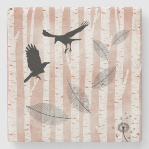 Attempted Murder of Crows in White Birch Forest Stone Coaster