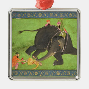 Attendants rescue a fallen man from an enraged ele metal ornament
