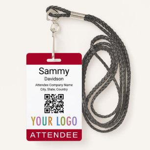 Attendee Badge Event Guest QR Code Logo Dark Red