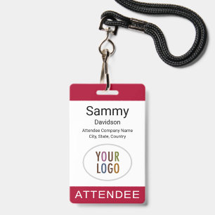 Attendee Badge Logo Lanyard Clip Reel Dark Red